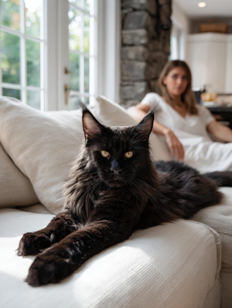 large Black Maine Coon Cat 