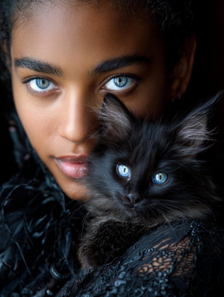 black Maine coon kitten ear tassels