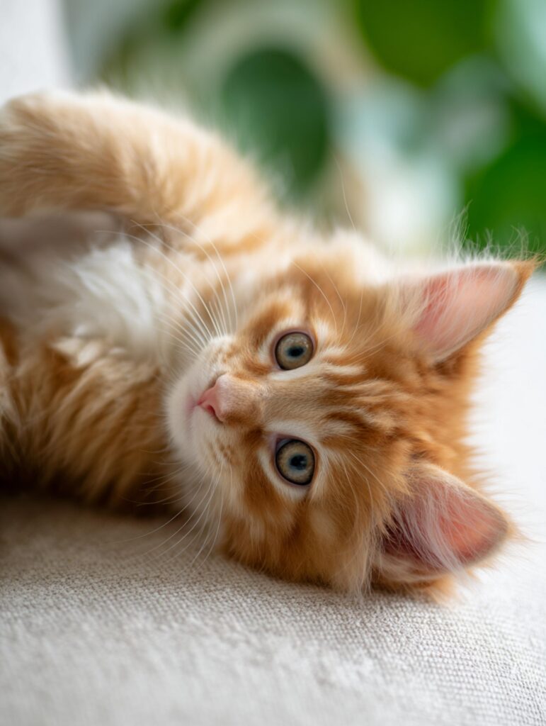 orange maine coon kitten looking at camera