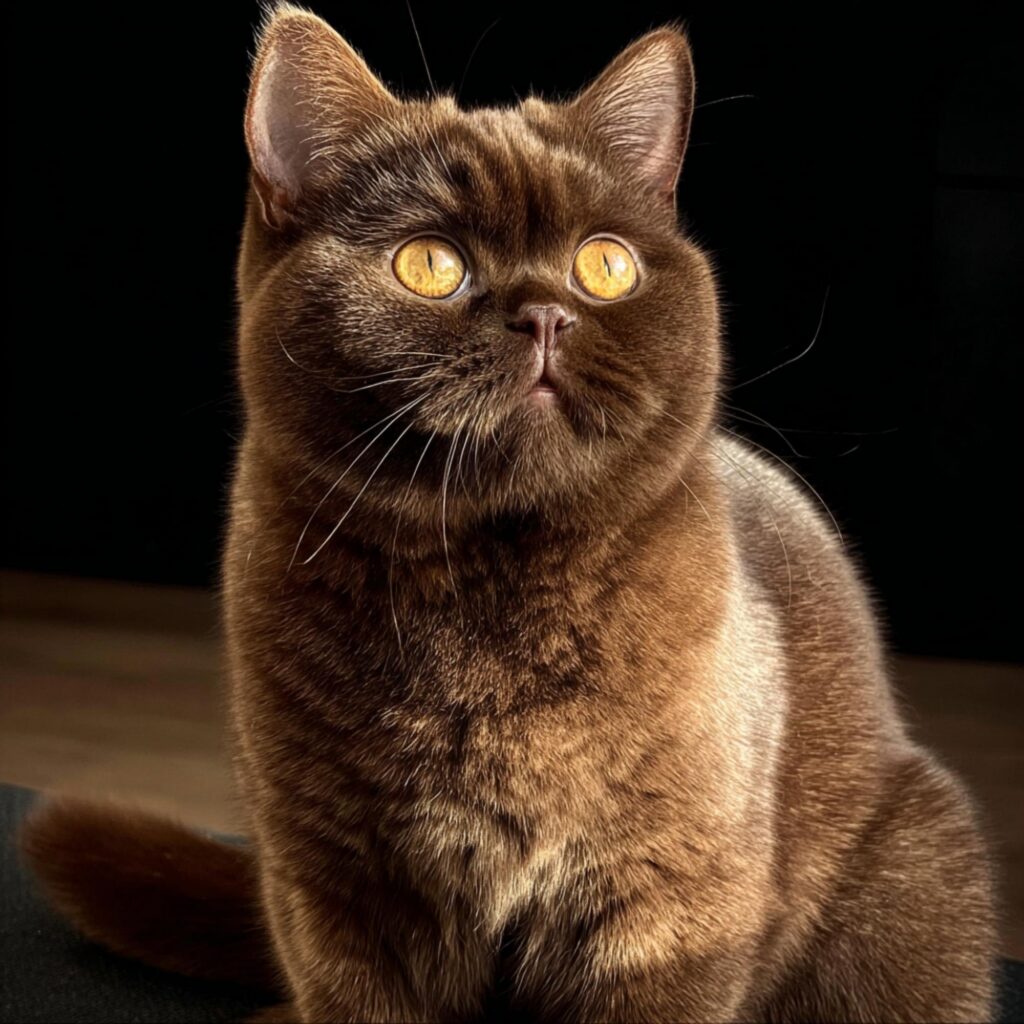 chocolate british shorthair cat with golden eyes