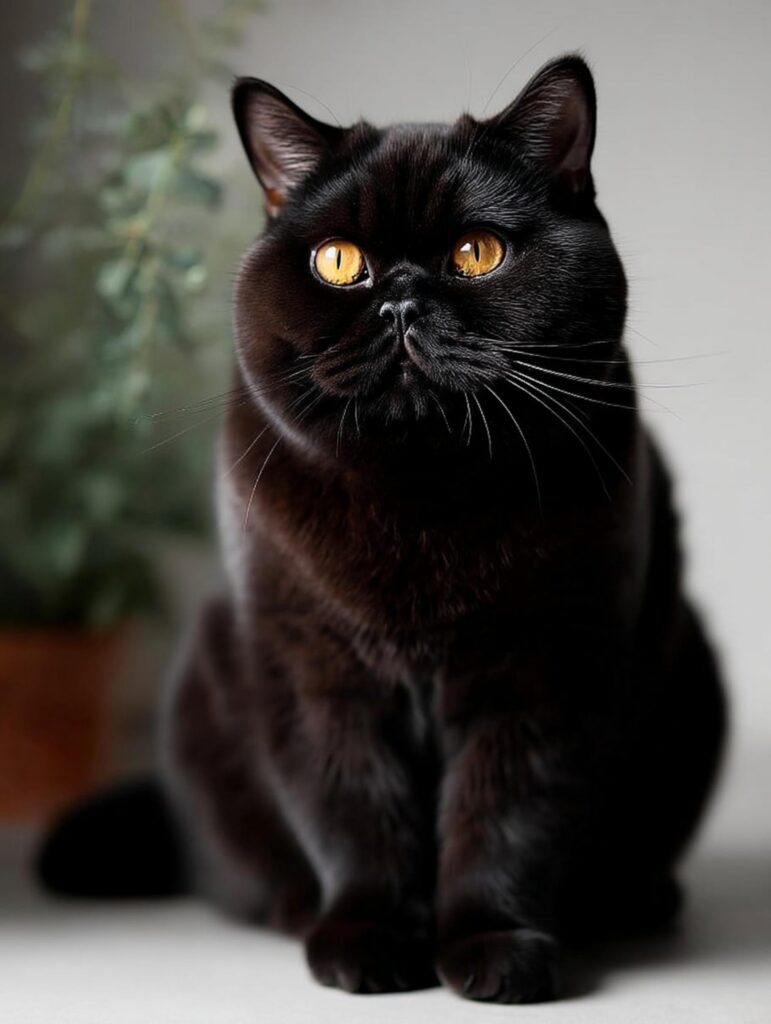 black british shorthair full body showing cobby build and thick coat