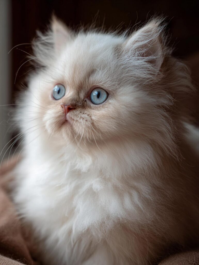 Cream point Himalayan kitten with soft warm tones and blue eyes