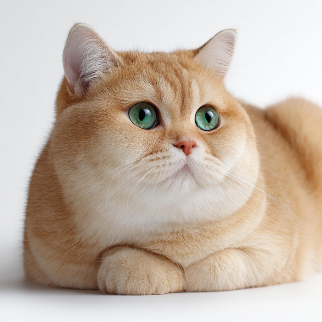 golden british shorthair cat with green eyes