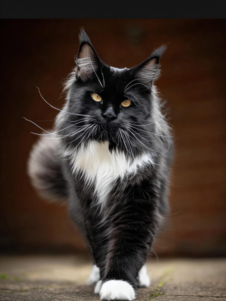 tuxedo Maine coon cat face