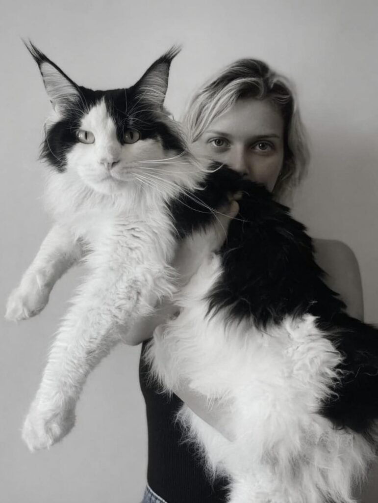black and white Maine coon cat