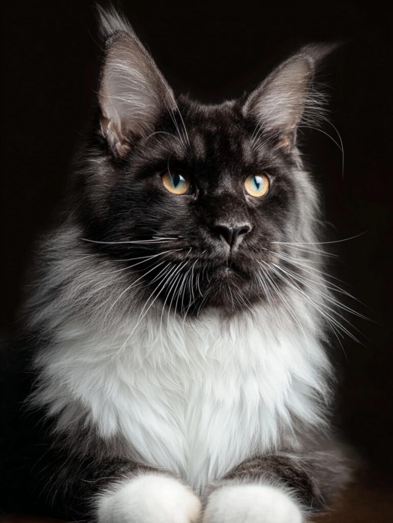 black smoke tuxedo Maine coon cat