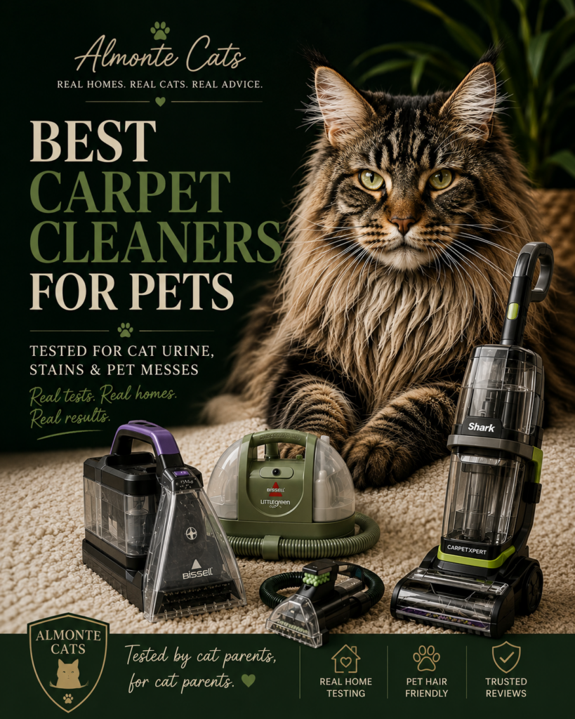 Best carpet cleaners for pets tested by Almonte Cats for cat urine, stains and everyday pet messes.