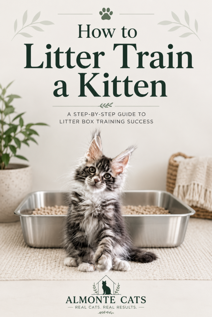 Kitten litter box training guide showing how to litter train a kitten by age.
